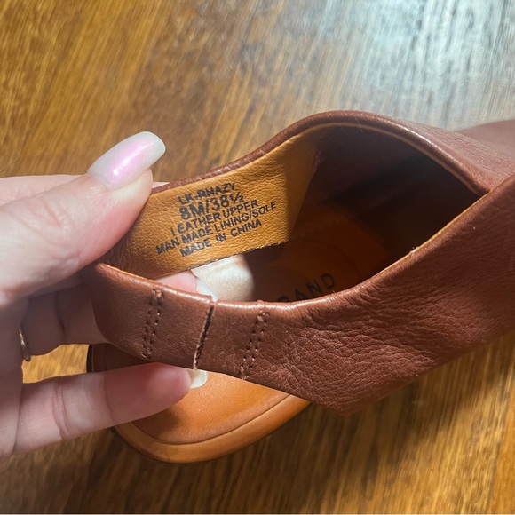 Lucky brand Rhazy stacked block heels open toe 8 leather chunky - Picture 8 of 9